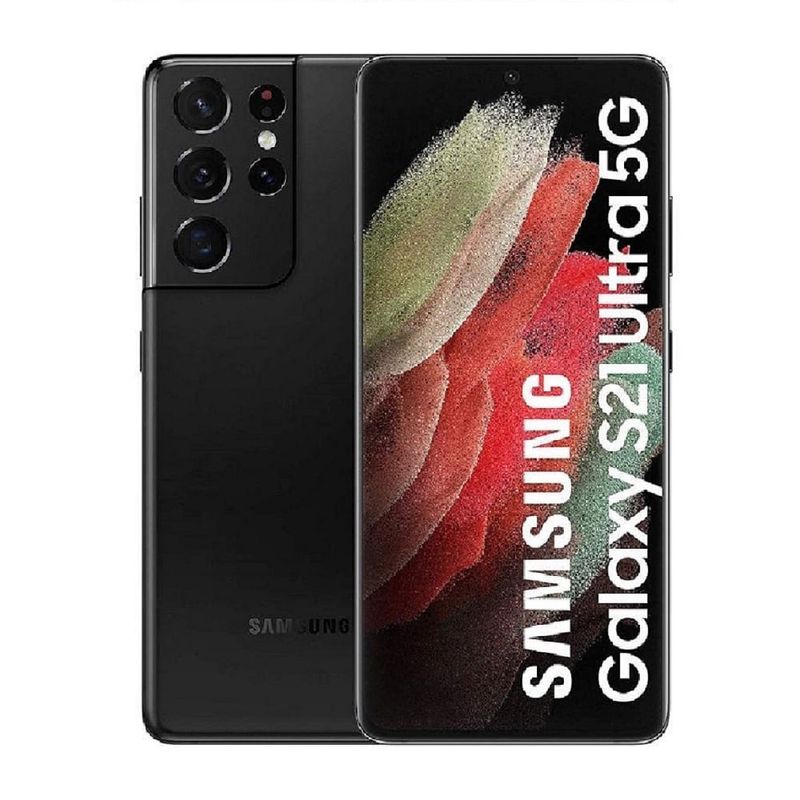 Celular Samsung Galaxy S21 Ultra 5G 128GB cámara 108MP negro frontal