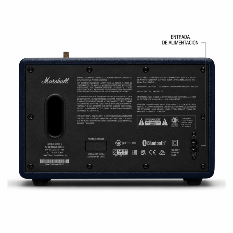 Parlante Marshall Acton III Bluetooth 5.2 estéreo azul entrada alimentación