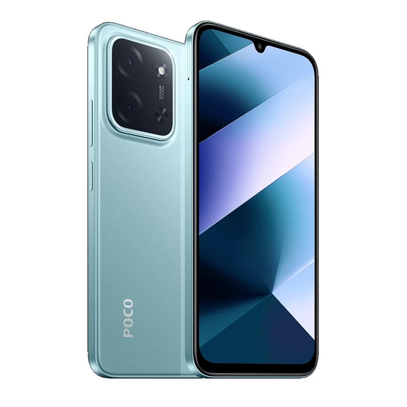 Celular Xiaomi Poco C85 128GB 6GB RAM pantalla 6.9 verde frontal oblicuo