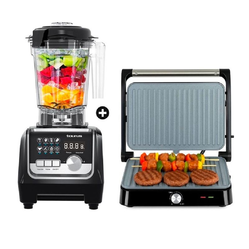 Combo Taurus licuadora Elite 1.5L con grill ASTII negro frontal