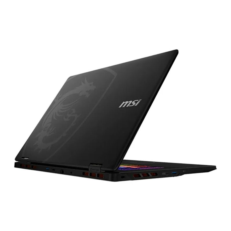Laptop MSI Core Ultra 9 RTX 5070 32GB 1TB 18 dorsal oblicuo