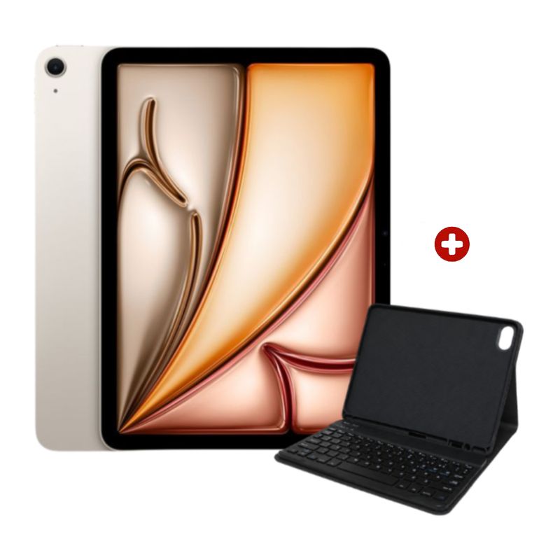 iPad Air 11 M4 128GB cámara 12MP Starlight + Smart Keyboard Compatible frontal oblicuo