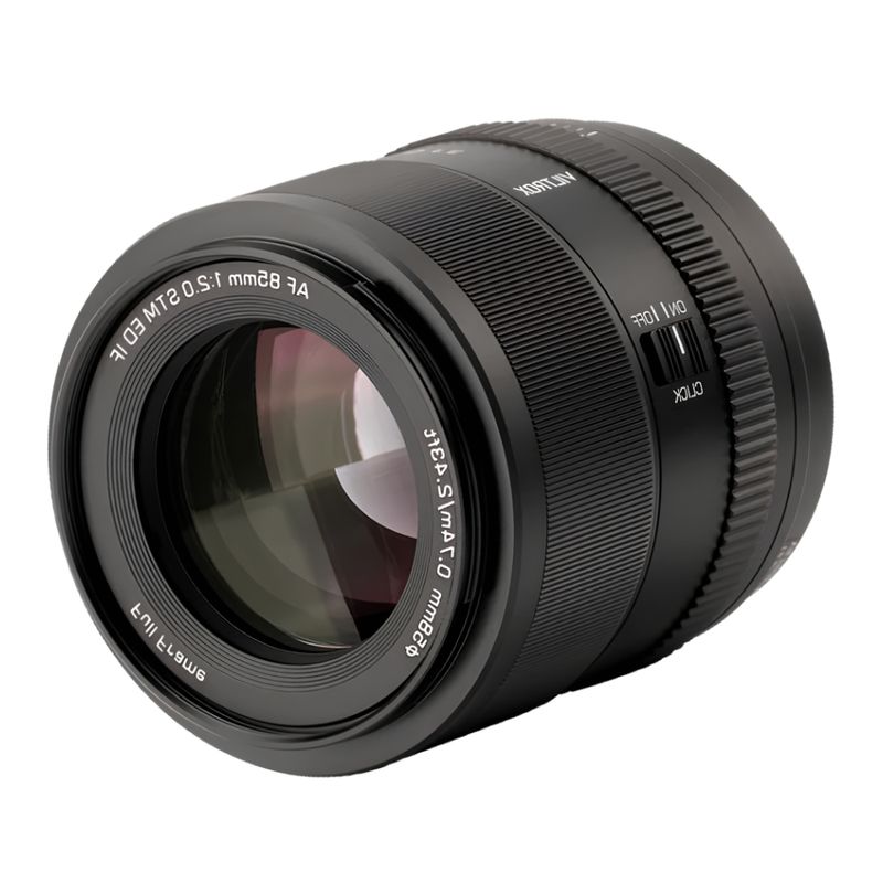 Lente Viltrox AF 85mm f/2.0 FE EVO Sony E Full Frame frontal oblicuo