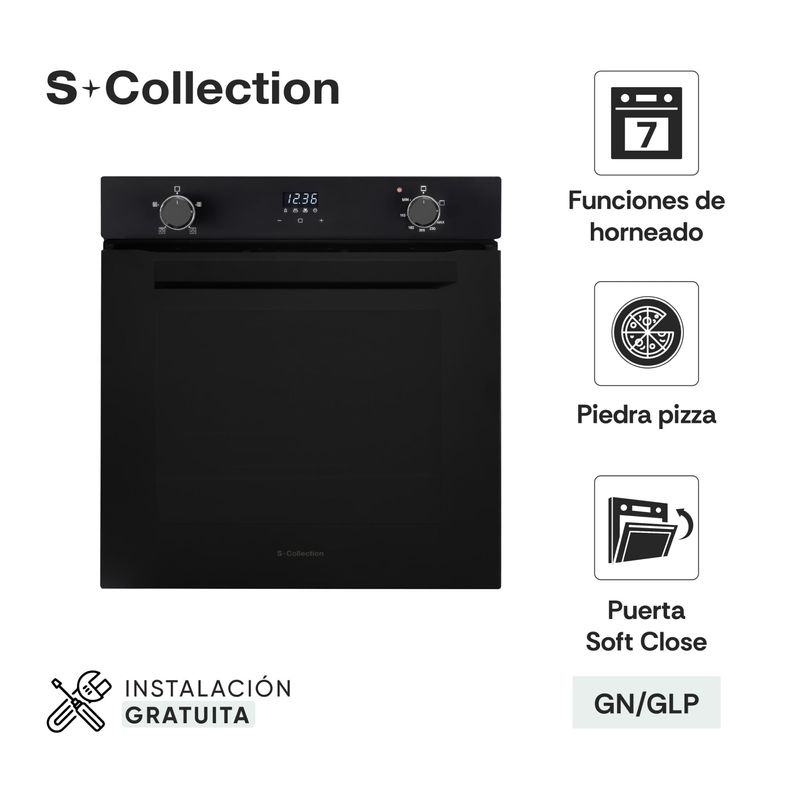 Horno empotrable Sole Scollection Pure Black 73L pizza negro frontal beneficios