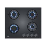 Mesa de cocción Sole a gas 4 hornillas vidrio templado negro frontal