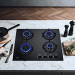 Mesa de cocción Sole a gas 4 hornillas vidrio templado negro tamaño
