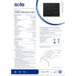 Mesa de cocción Sole a gas 4 hornillas vidrio templado negro características