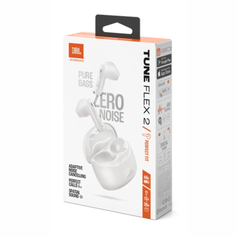 Audífonos Bluetooth JBL Tune Flex 2 TWS ANC IP54 48h blanco contenido de caja