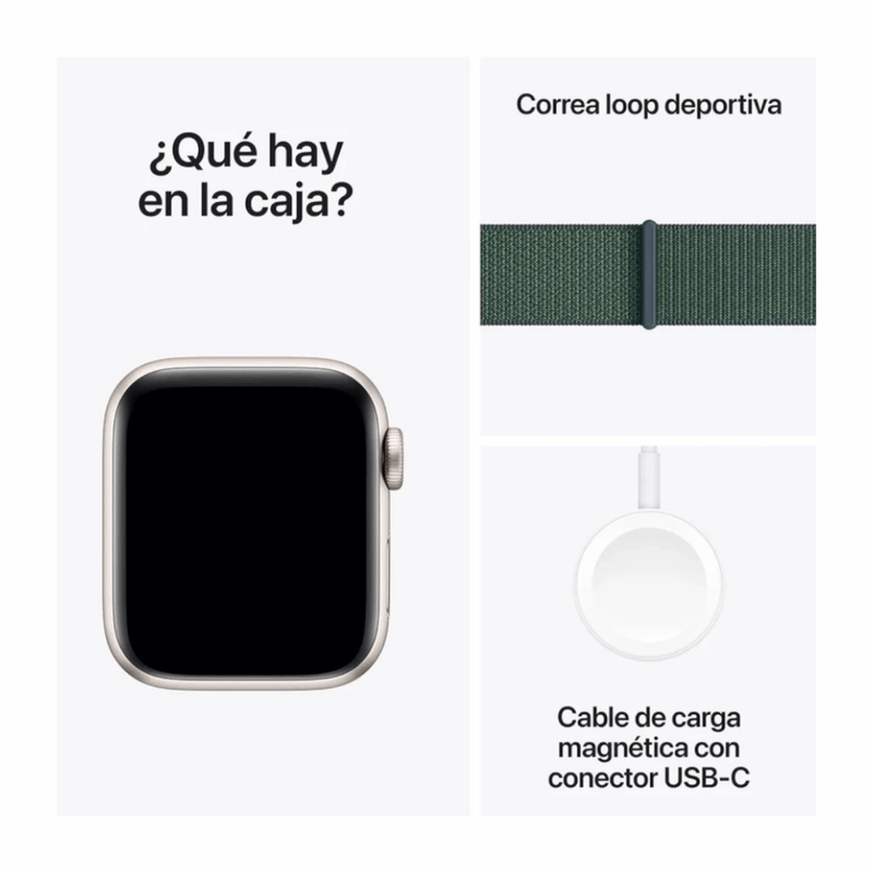 Apple Watch SE 2da gen 40 mm GPS watchOS 11 correa verde contenido de caja