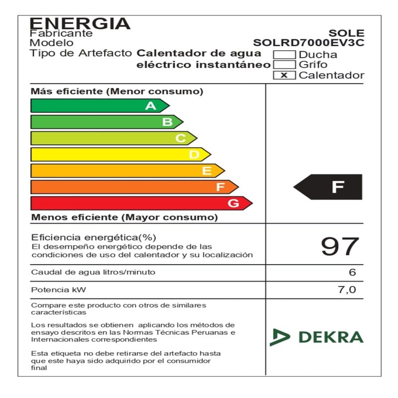 Rapiducha española Sole Temp-pro 7000W panel touch LED negro características