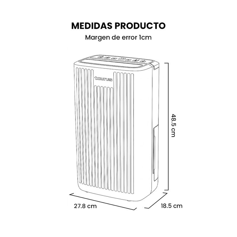 Deshumedecedor Taurus DH-10L 2L 10L/día blanco dorsal oblicuo