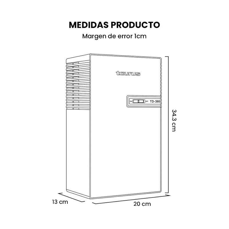 Deshumedecedor Taurus TD-380 380 ml/día tanque 2L blanco medidas