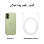 iPhone 17 eSIM 5G 256GB OLED 6.3" chip A19 USB Tipo-C verde contenido de caja