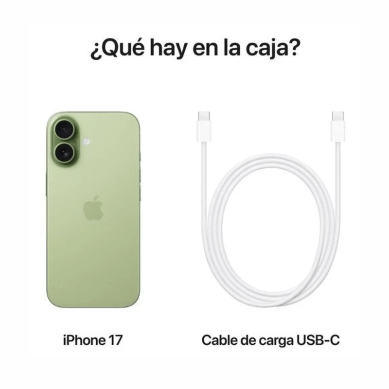 iPhone 17 eSIM 5G 256GB OLED 6.3" chip A19 USB Tipo-C verde contenido de caja