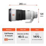 Lente Sony SEL300F28GM 300mm F2.8 Full Frame especificaciones
