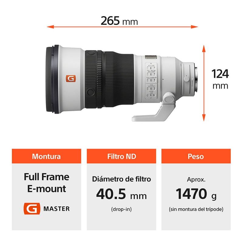 Lente Sony SEL300F28GM 300mm F2.8 Full Frame especificaciones