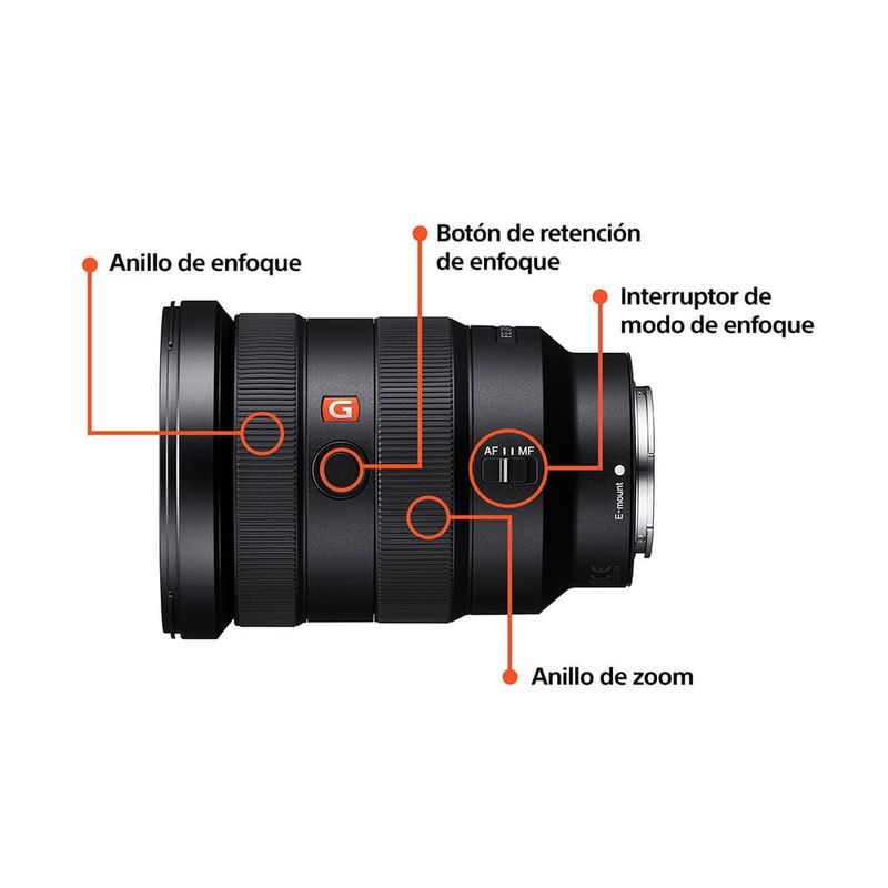 Lente Sony SEL1635GM 16-35 mm F2.8 G Master partes de lente
