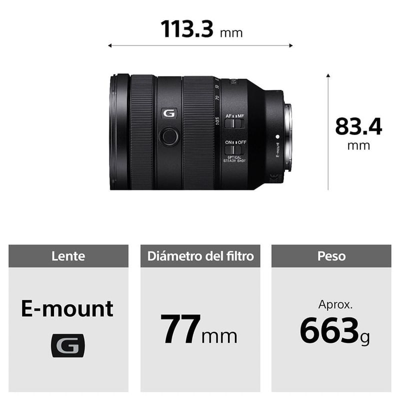Lente Sony SEL24105G 24-105 mm F4 Full Frame especificaciones