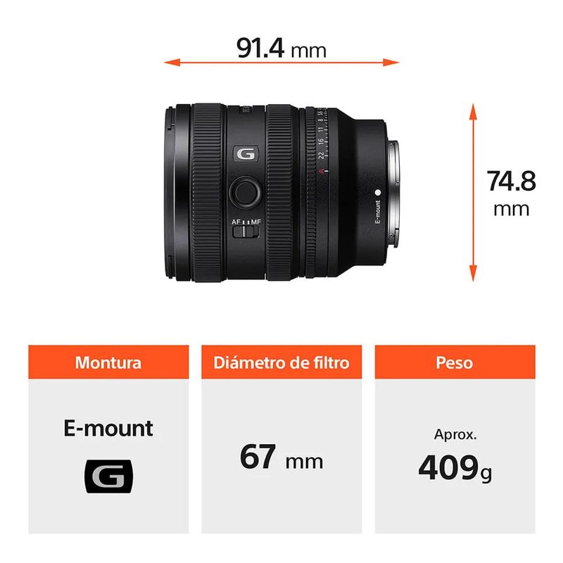 Lente Sony SEL1625G 16-25 mm F2.8 Full Frame especificaciones