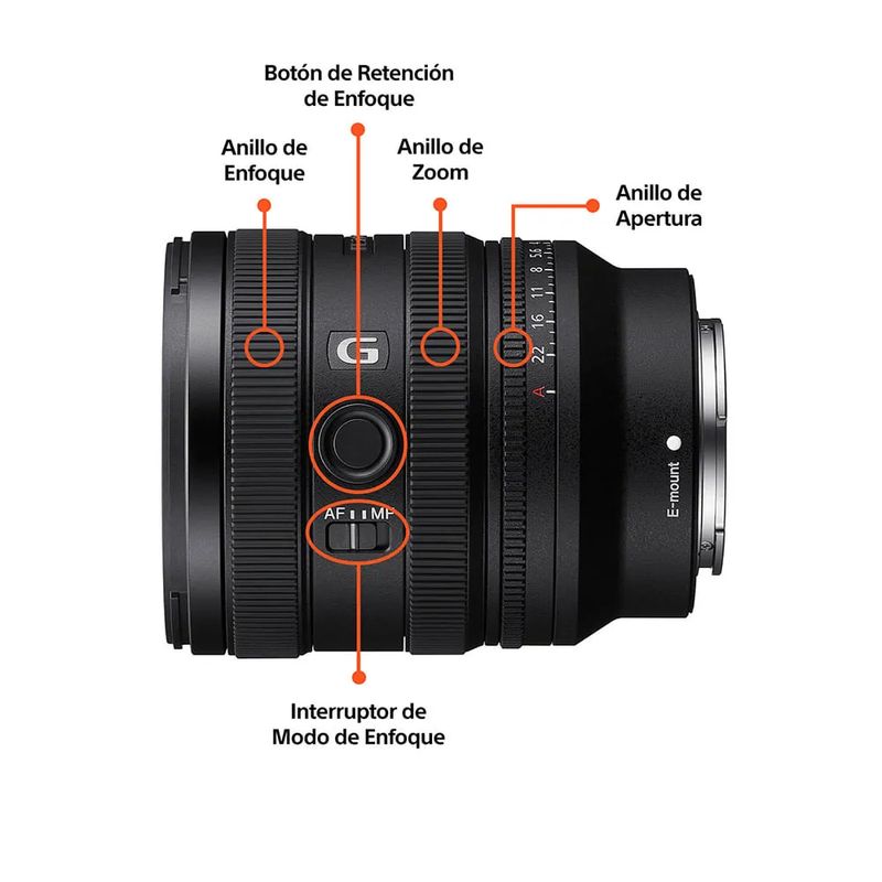 Lente Sony SEL1625G 16-25 mm F2.8 Full Frame partes de lente