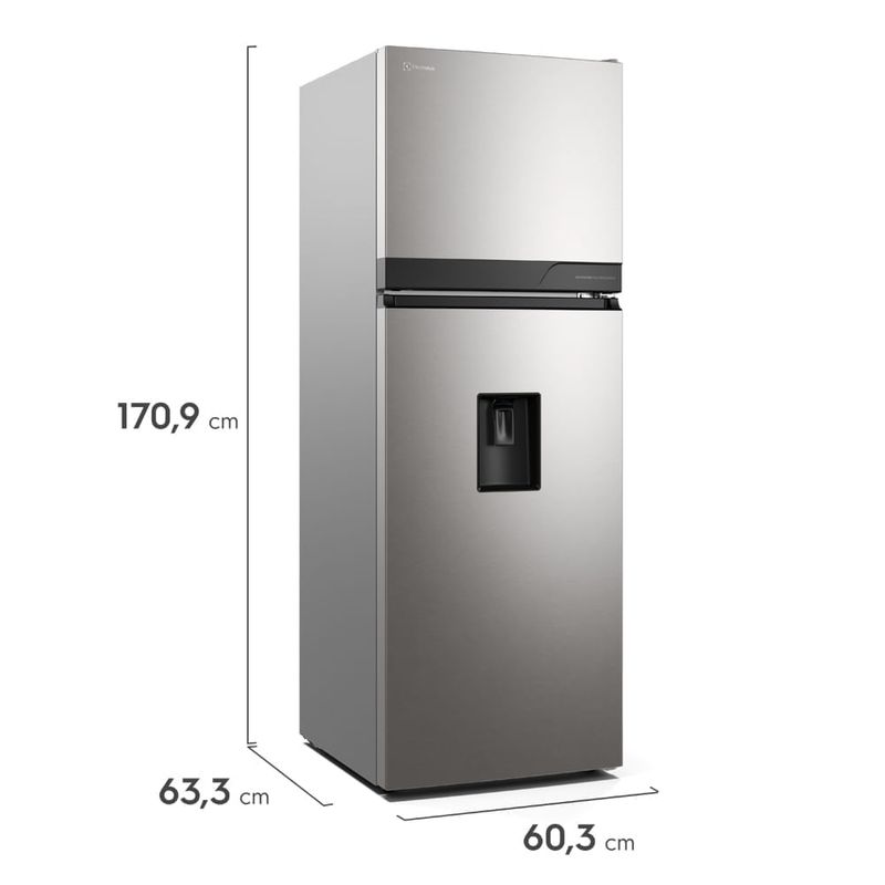 Refrigeradora Electrolux 315L No Frost dispensador plata  medidas