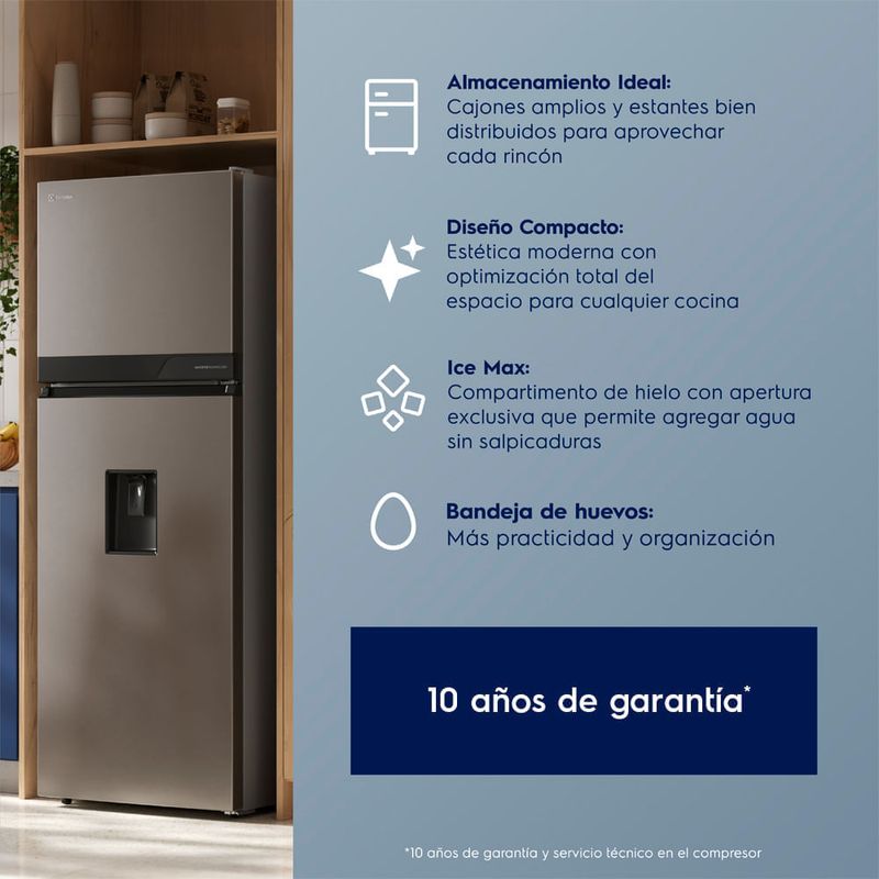 Refrigeradora Electrolux 315L No Frost dispensador dispenador cable