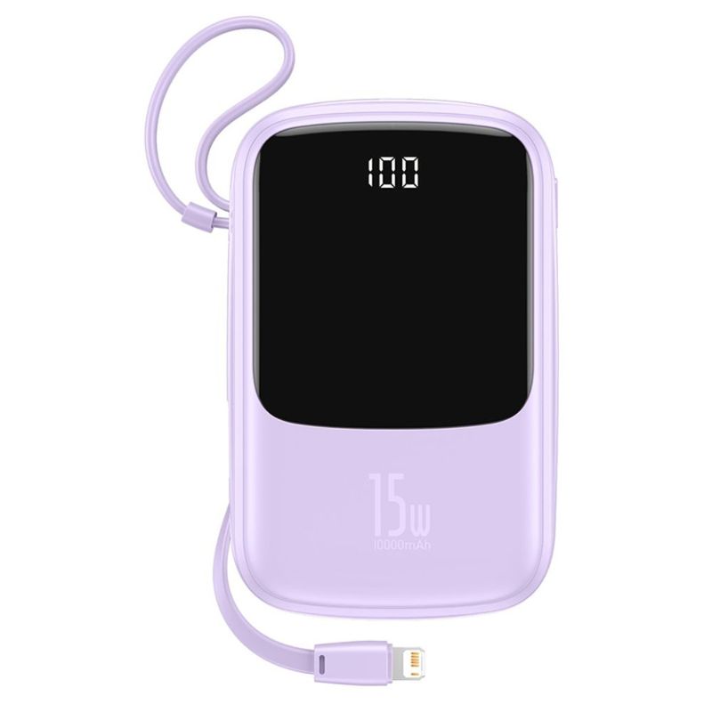 Batería externa Baseus 10000 mAh 15W Lightning lila frontal