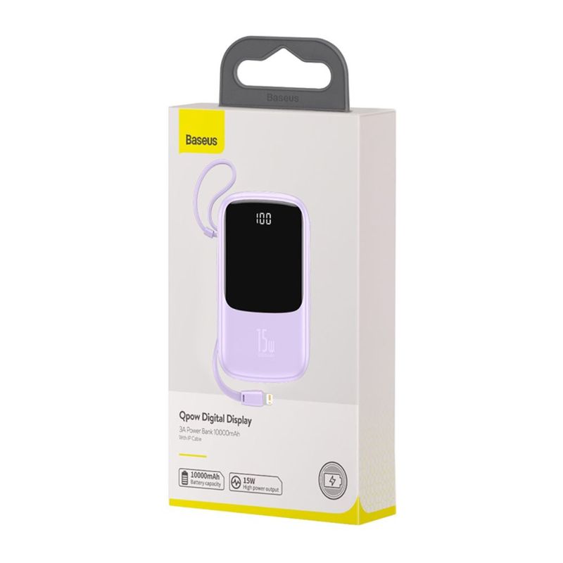 Batería externa Baseus 10000 mAh 15W Lightning lila empaque