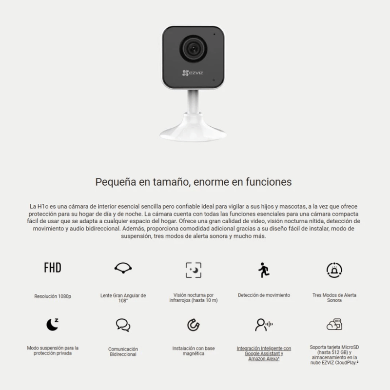 Kit cámaras EZVIZ H1C + H6C Full HD 360° 128GB Wi-Fi blanco especificaciones