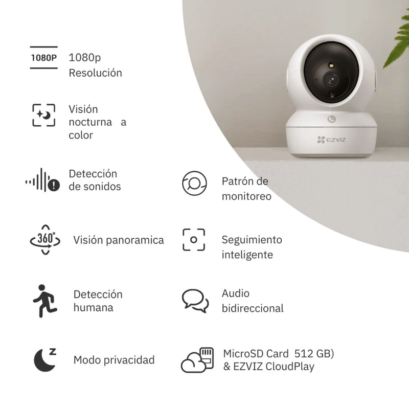 Kit cámaras EZVIZ H1C + H6C Full HD 360° 128GB Wi-Fi blanco caracteristicas