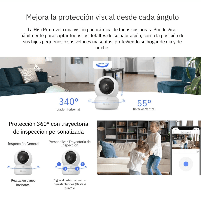 Kit cámaras EZVIZ H1C + H6C Full HD 360° 128GB Wi-Fi blanco cobertura 360°