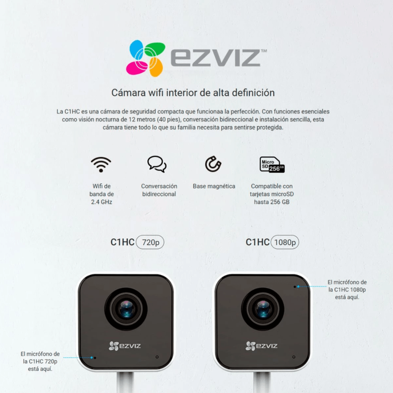Kit 2 cámaras EZVIZ H1C + H6C Full HD 360° Wi-Fi blanco base magnética