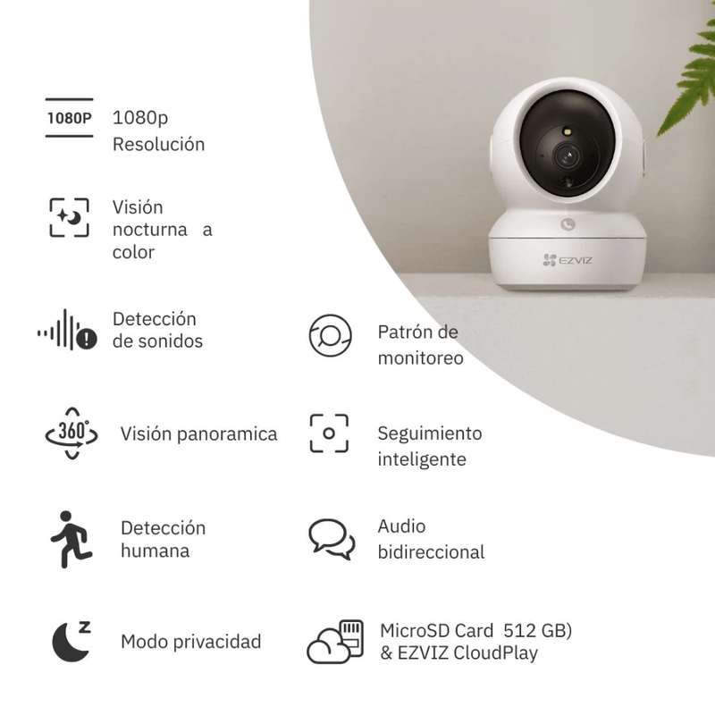 Kit 2 cámaras EZVIZ H1C + H6C Full HD 360° Wi-Fi blanco caracteristicas