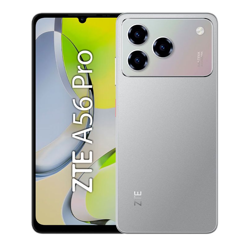 Celular ZTE A56 Pro 128GB 4GB RAM 6.75" gris frontal