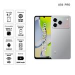 Celular ZTE A56 Pro 128GB 4GB RAM 6.75" gris frontal beneficios