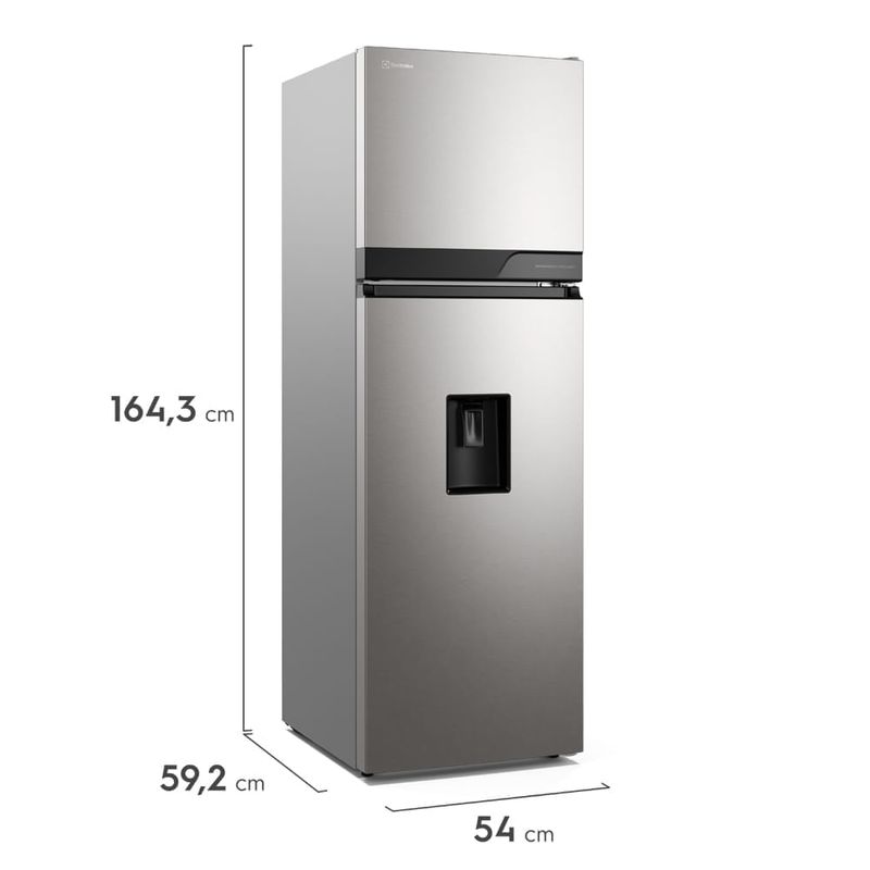 Refrigeradora Electrolux 236L No Frost dispensador plata frontal características frontal oblicuo