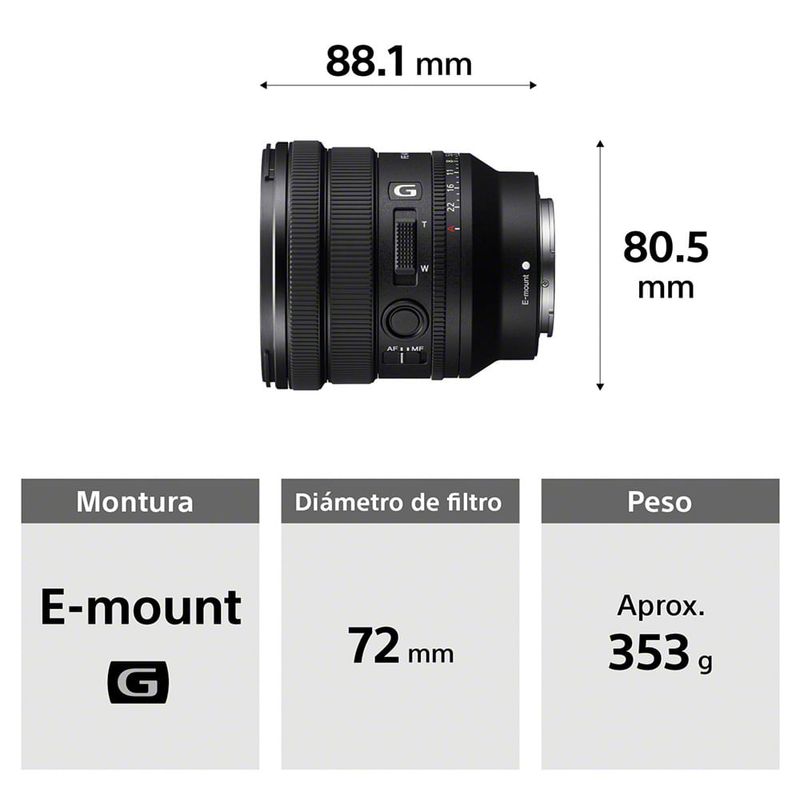 Lente Sony SELP1635G 16-35 mm F4 Full Frame especificaciones