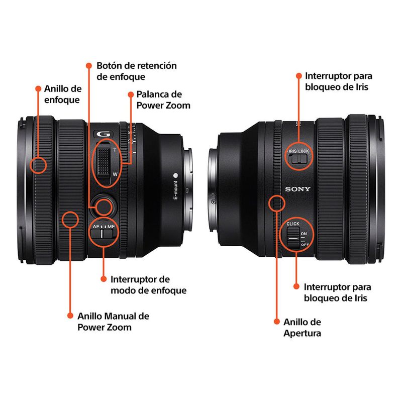 Lente Sony SELP1635G 16-35 mm F4 Full Frame partes de lente