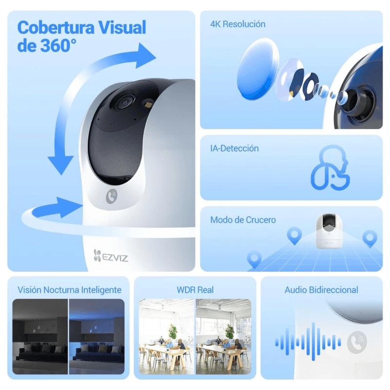 Cámara EZVIZ C6N G1 4K 8MP Wi-Fi IR 360° interior blanco especificaciones