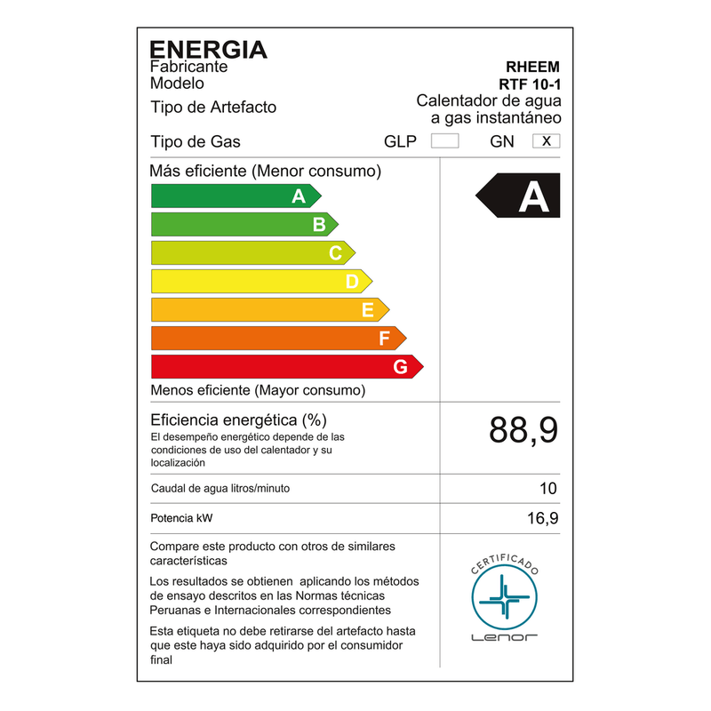 Terma a gas Rheem 10 litros tiro forzado gris