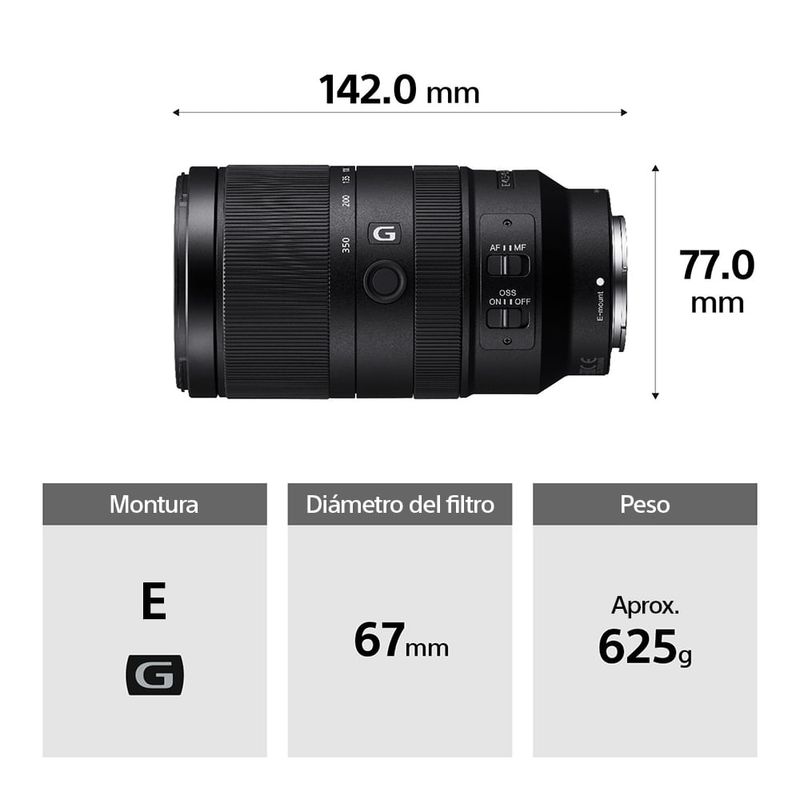 Lente Sony 70-350 mm APS-C Montura E especificaciones