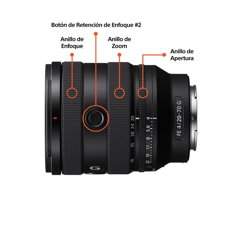 Lente Sony SEL2070G 20-70 mm F4 Full Frame partes de lente