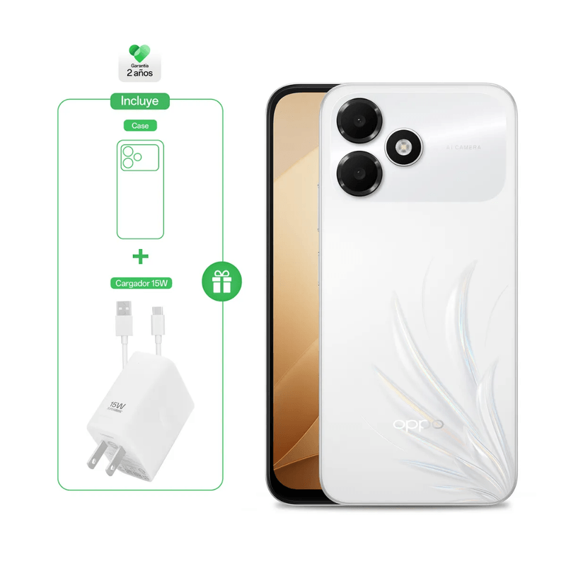 OPPO A6c 4G 128GB batería 7000 mAh cámara HI-RES blanco dorsal beneficios