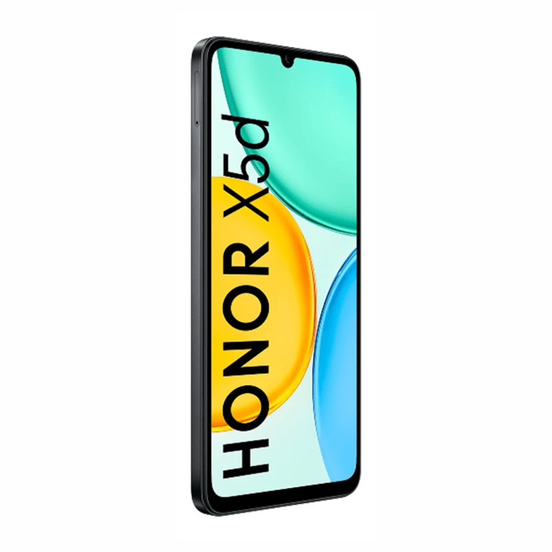 Celular Honor X5D 128GB 4GB RAM LCD 6.74" Android 15 negro oblicuo