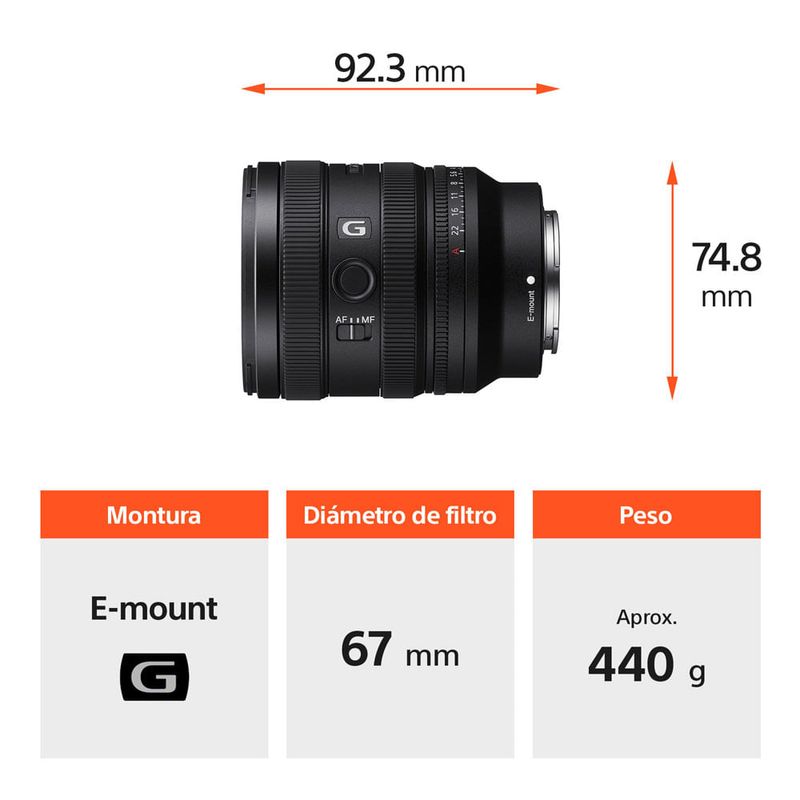 Lente zoom estándar Sony 24-50 mm F2.8 Full Frame especificaciones