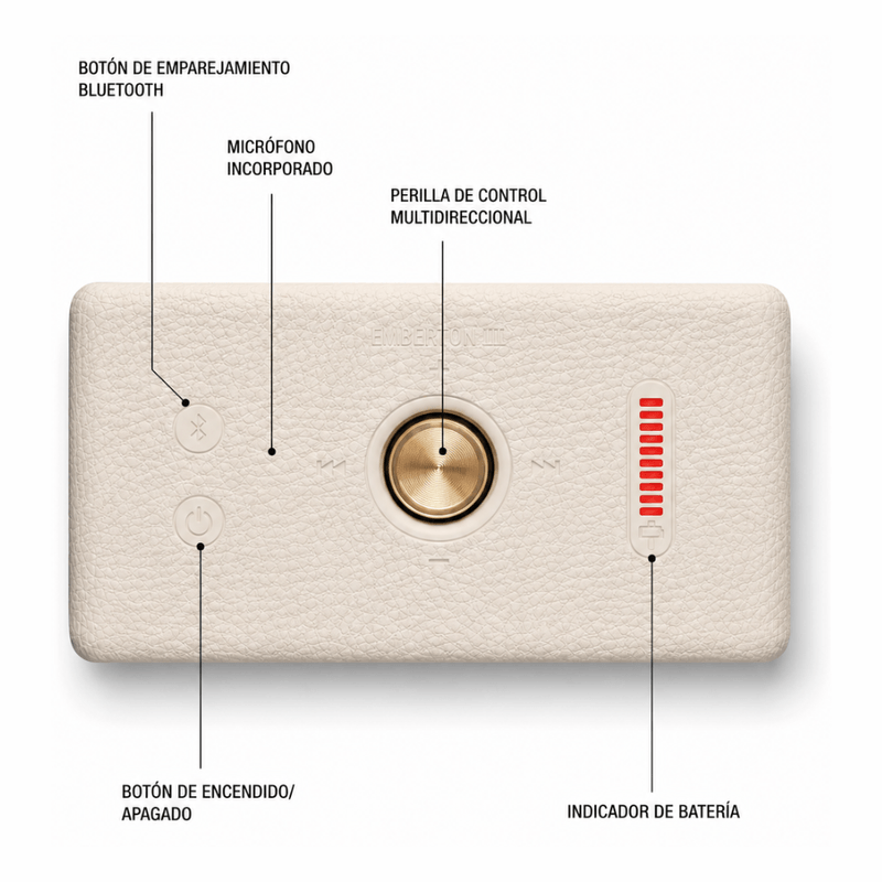 Parlante Bluetooth Marshall Emberton III 20W IP67 crema controles