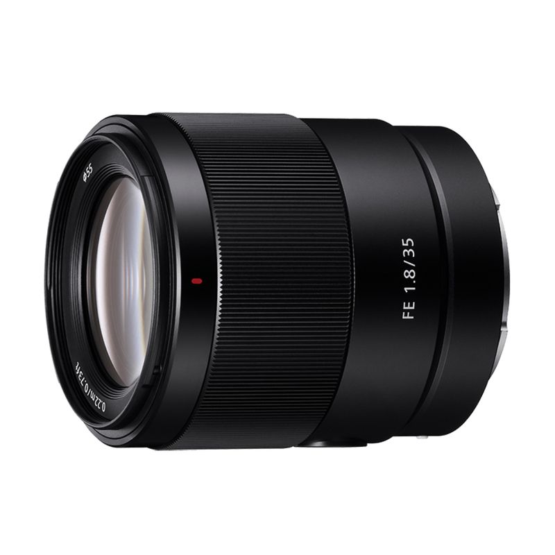 Lente prime gran angular Sony 35 mm F1.8 Full Frame lateral oblicuo