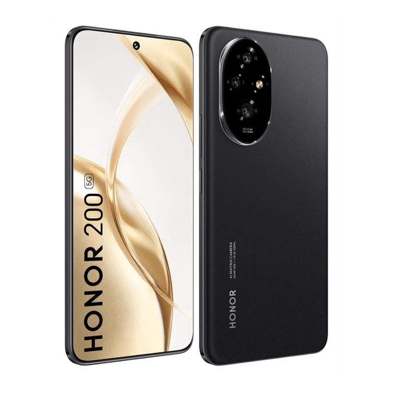 Celular Honor 200 5G 256GB 12GB RAM OLED 6.7" 50MP negro oblicuo
