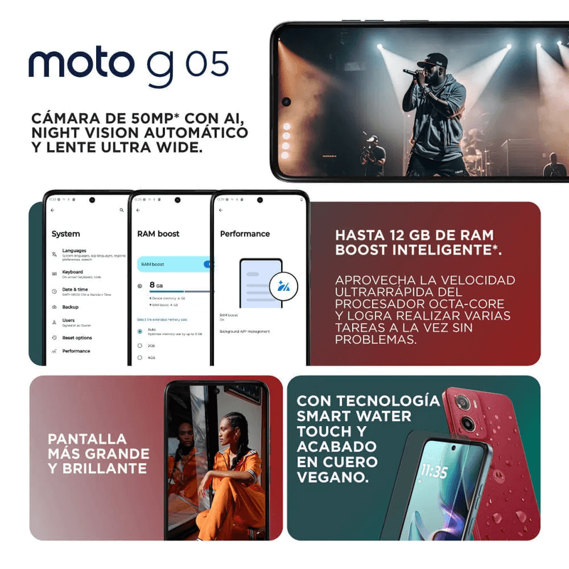 Celular Motorola Moto G05 4G 128GB 4GB RAM reacondicionado verde smart water