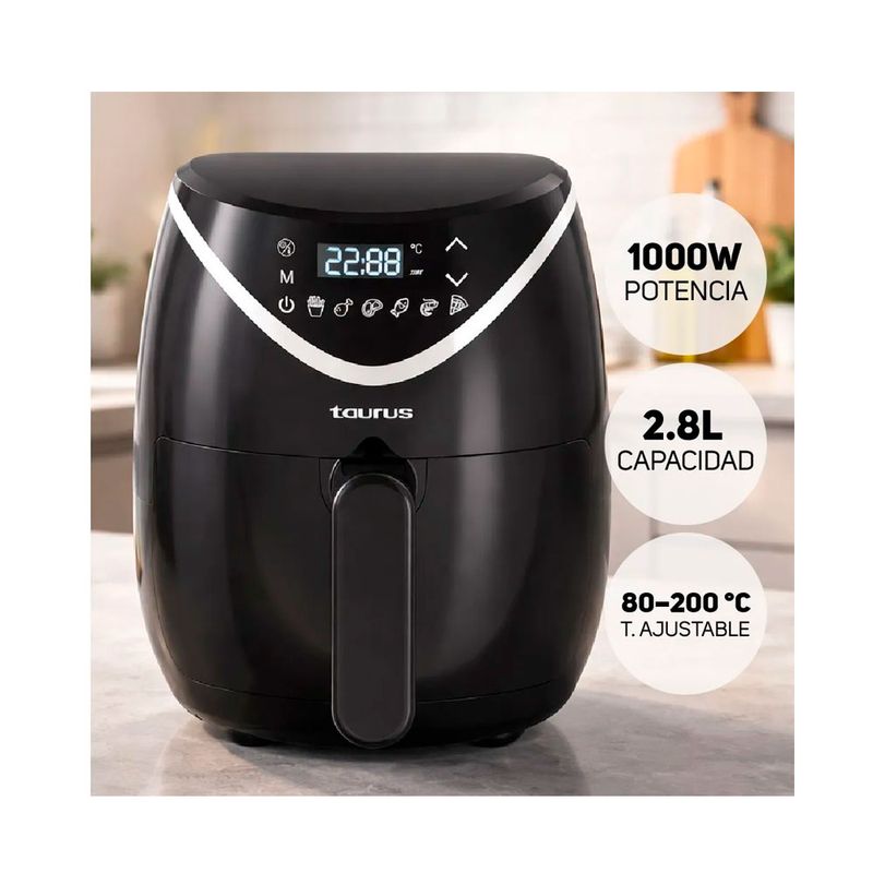 Freidora de aire Taurus Black Fryer II 2.8L 1000W negro características